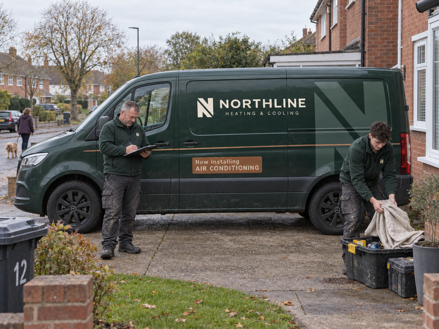 Northline engineers preparing for work beside their branded van